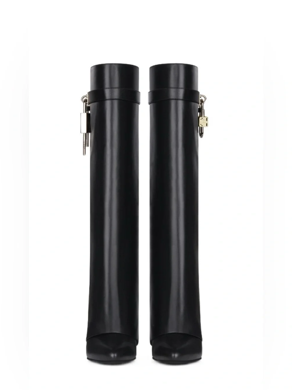Givenchy Tall Black Leather Boots with Signature Padlock